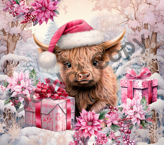 Christmas presents cow pink tumbler transfer