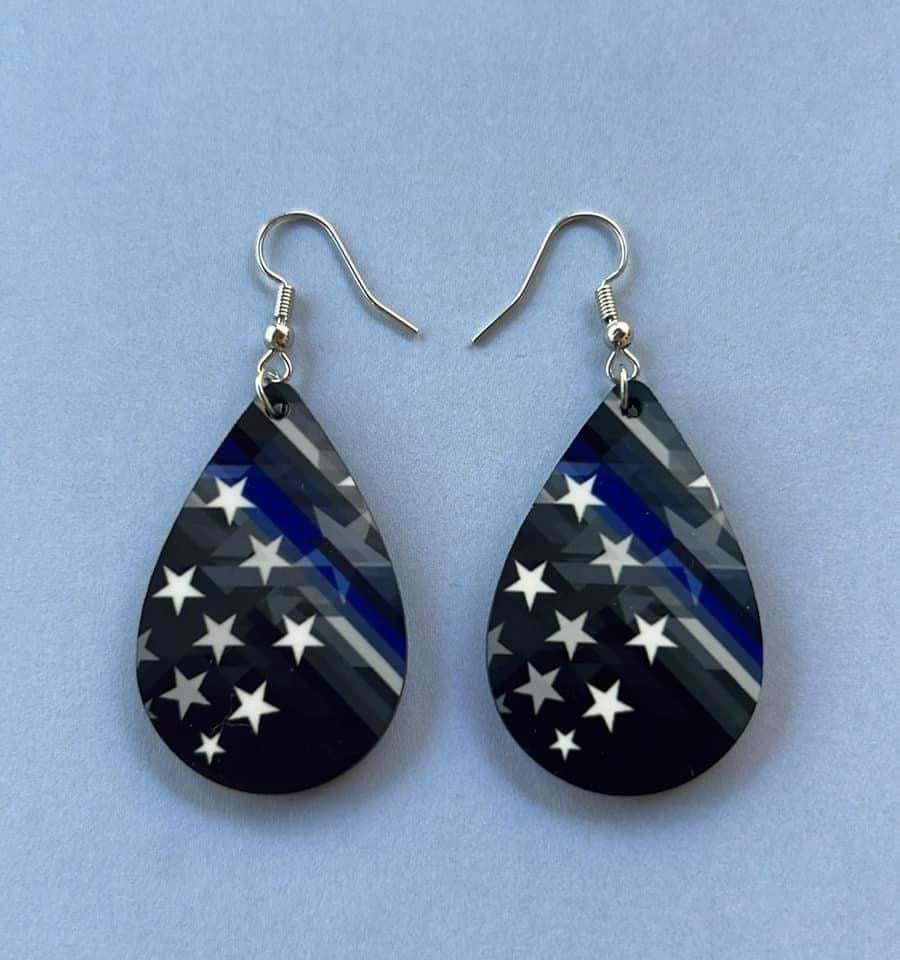 Stars blue line teardrop earrings