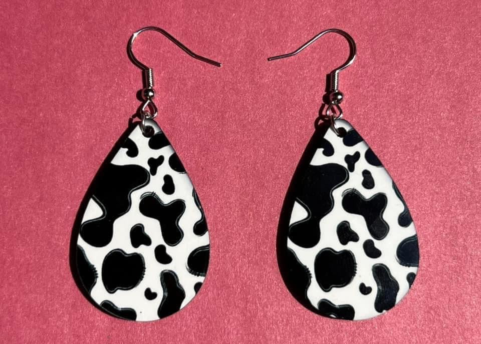 Cow print teardrop earrings
