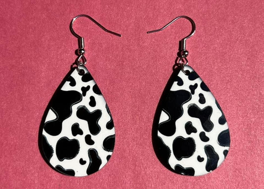 Cow print teardrop earrings