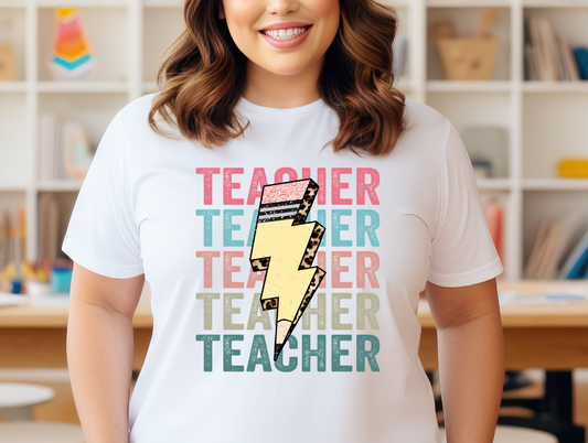 Teacher pencil bolt sublimation shirt transfer