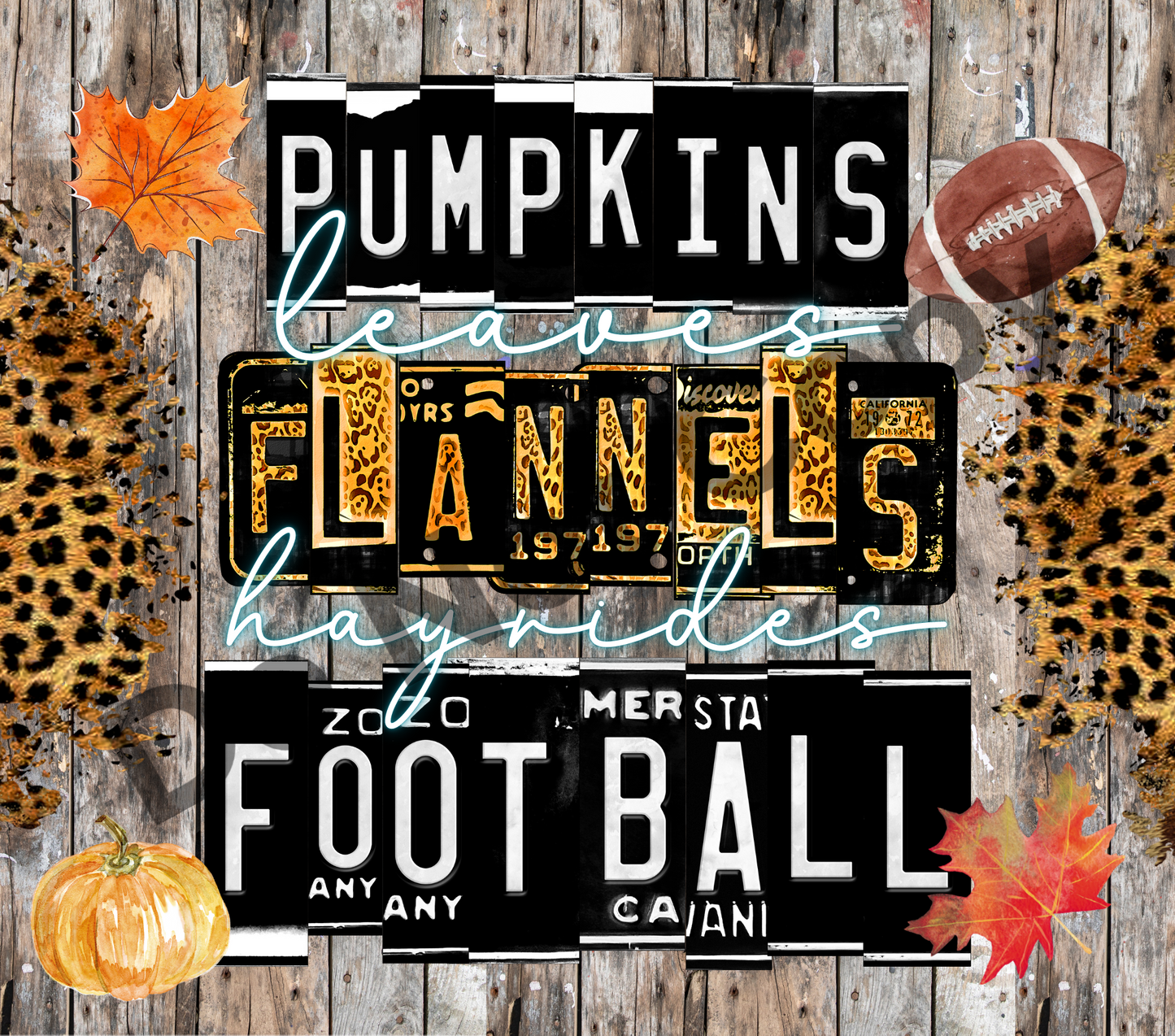 Pumpkins leaves flannels tumbler transfer