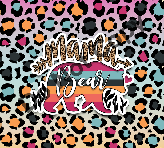 Mama bear colorful leopard tumbler transfer