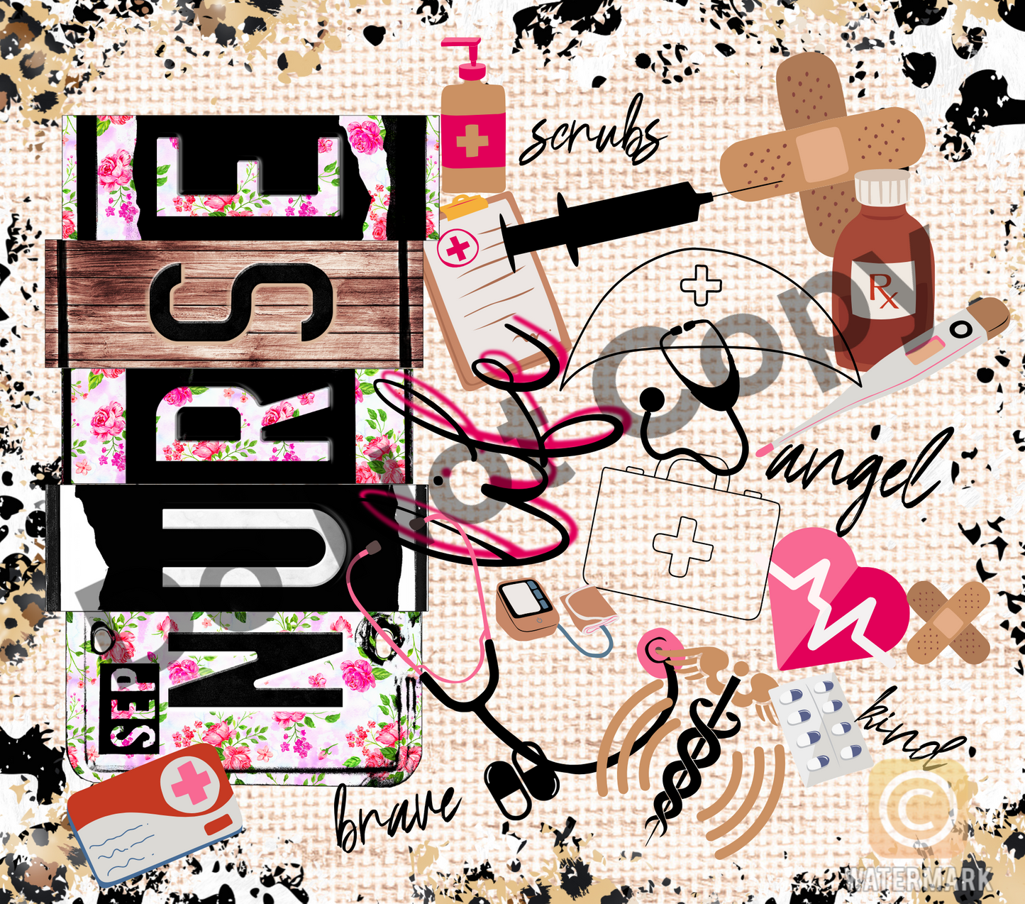 Nurse tags collage tumbler transfer