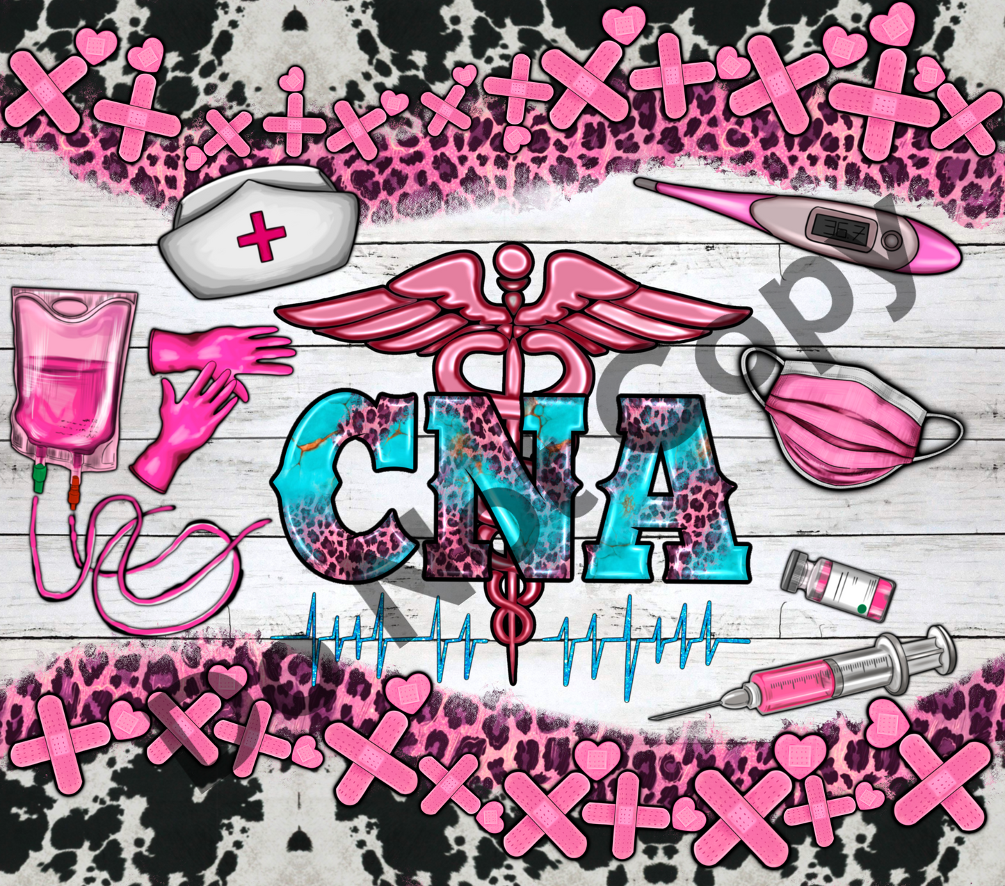 CNA cowhide pink tumbler transfer