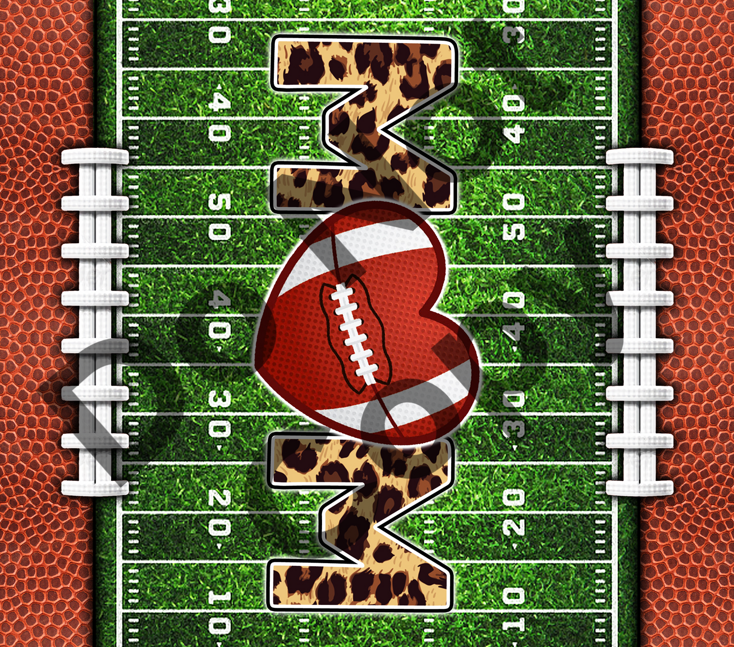Football mom field with heart tumbler transfer