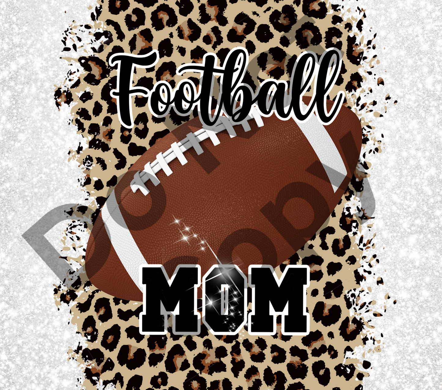 Football mom leopard white glitter tumbler transfer