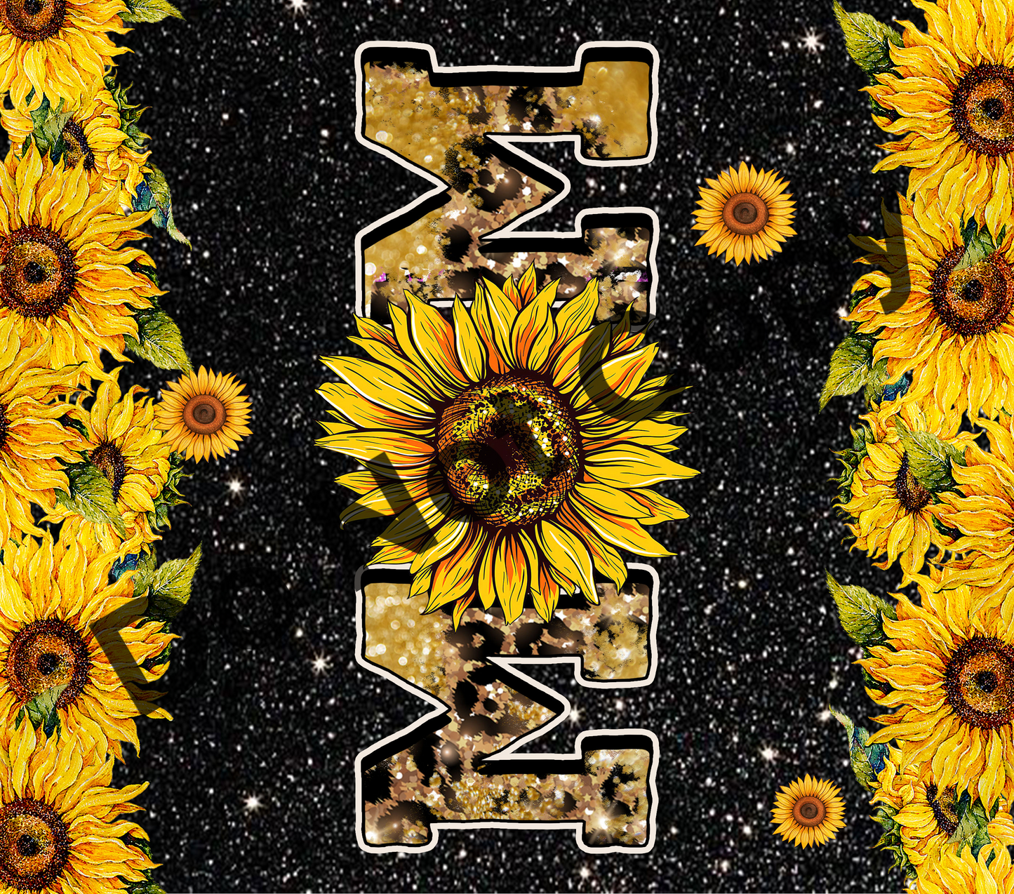 Mom sunflowers black glitter tumbler transfer