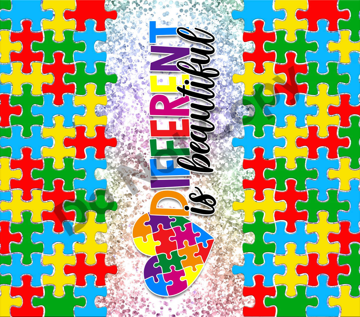 Different is beautiful puzzle pieces tumbler transfer