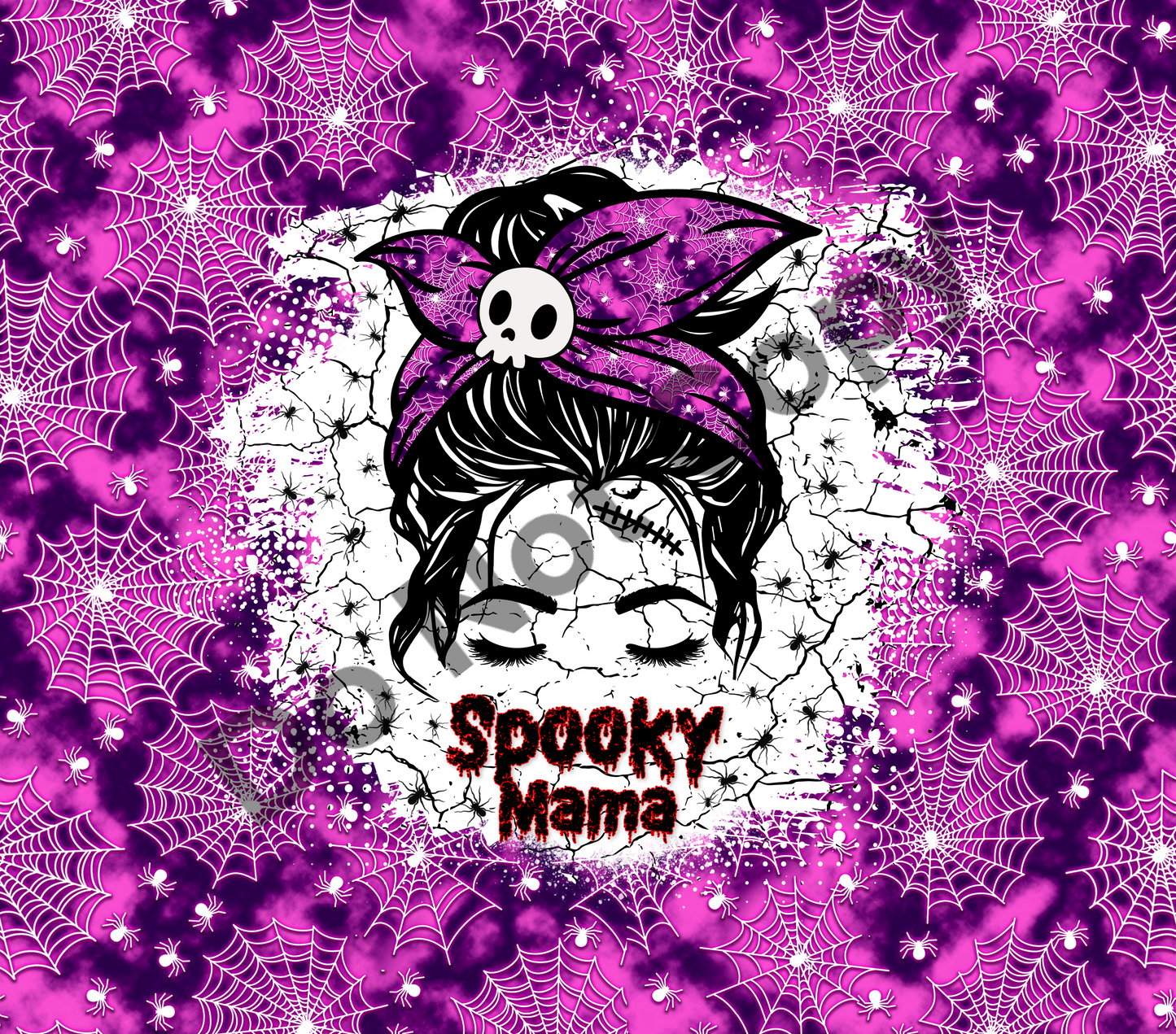 Spooky mama purple messy bun tumbler transfer