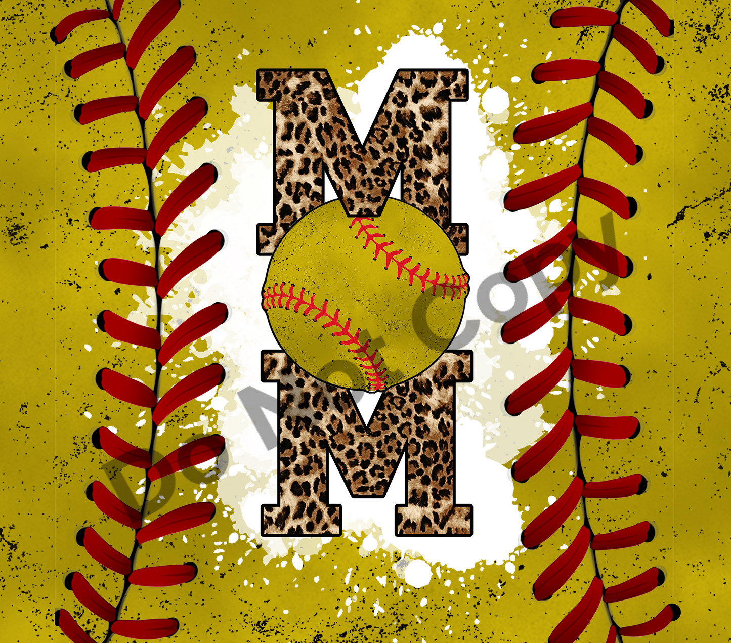 Softball mom leopard yellow tumbler transfer