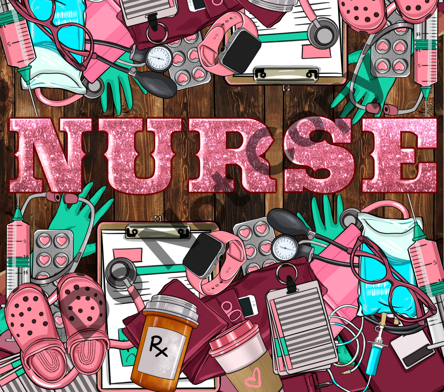 Nurse supplies pink glitter tumbler transfer