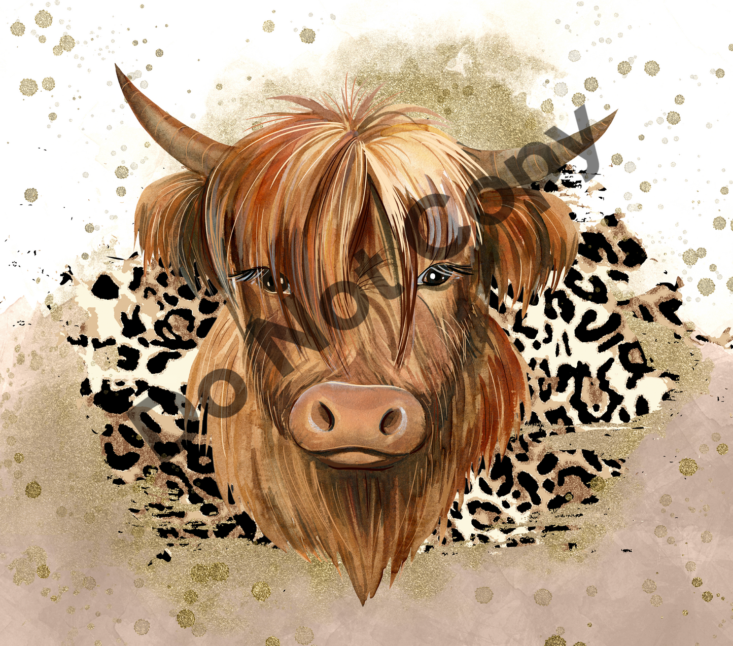 Highland cow gold splatter leopard tumbler transfer