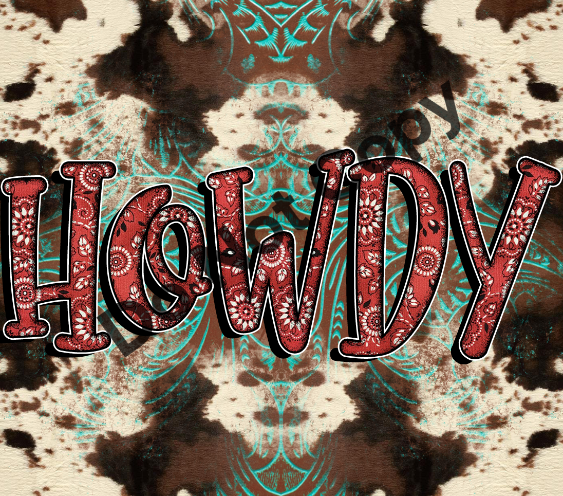 Howdy red and cowhide tumbler transfer