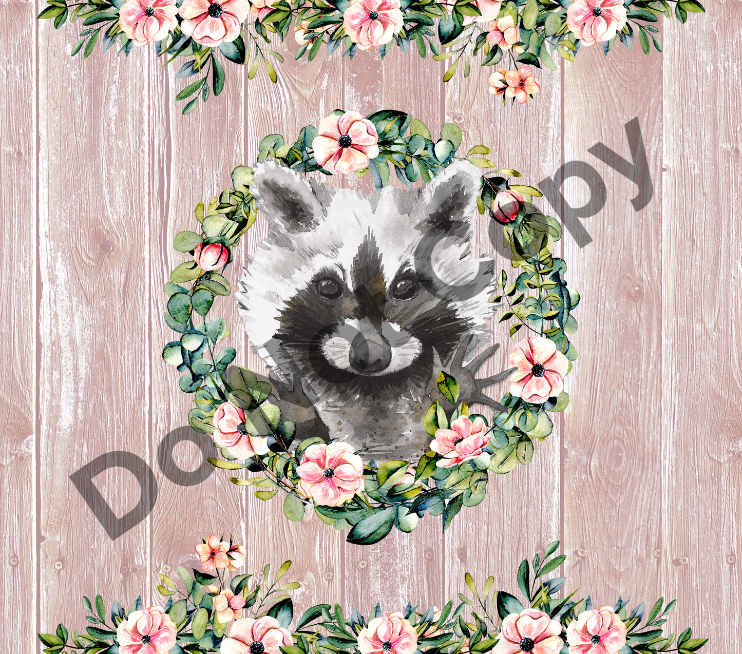 Floral wood raccoon tumbler transfer