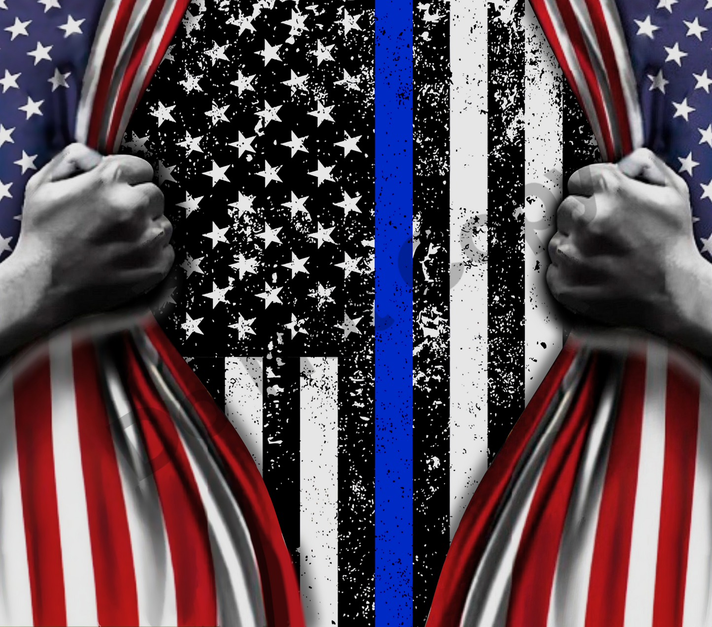 Blue line flag tumbler transfer