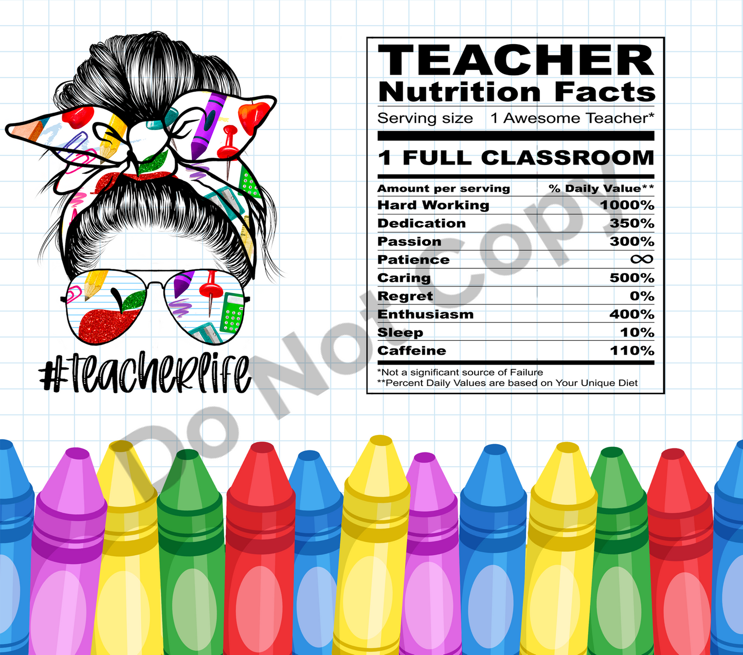 Teacher nutritional facts tumbler transfer