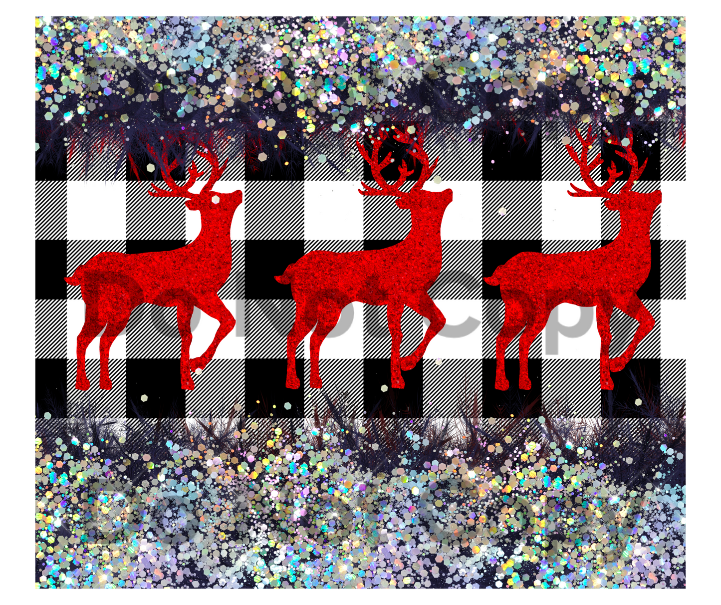 Red deer plaid glitter tumbler transfer