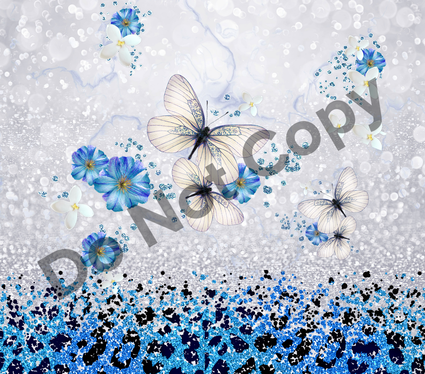 Butterflies blue leopard tumbler transfer