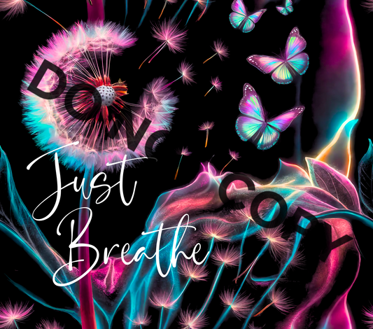 Just breathe neon tumbler transfer