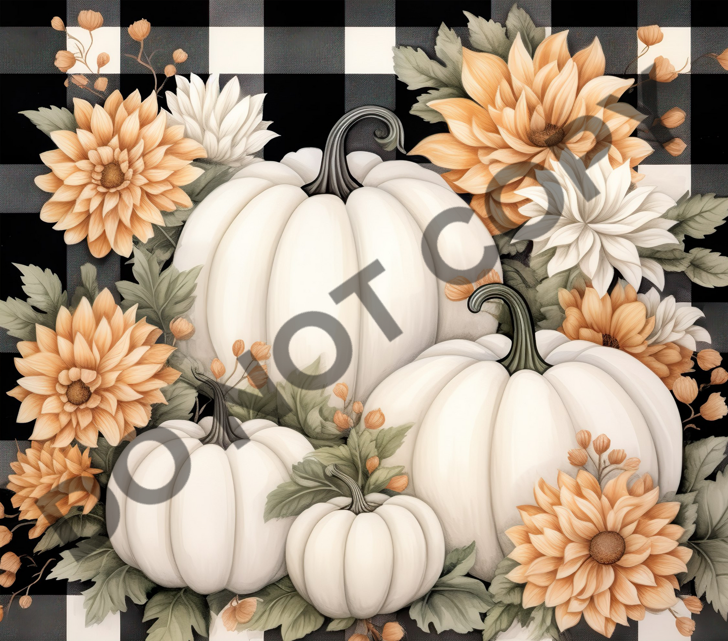 Pumpkins plaid floral tumbler transfer