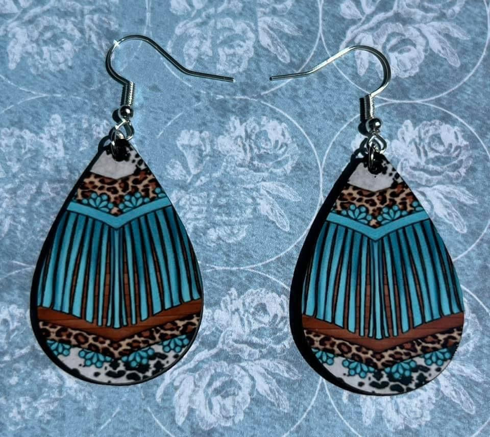 Blue fringe teardrop earrings