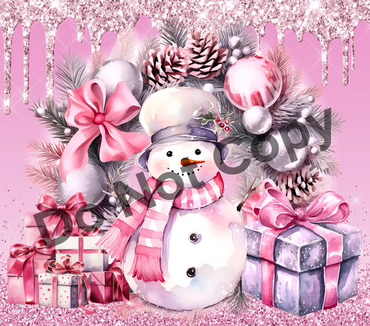 Snowman pink tumbler transfer