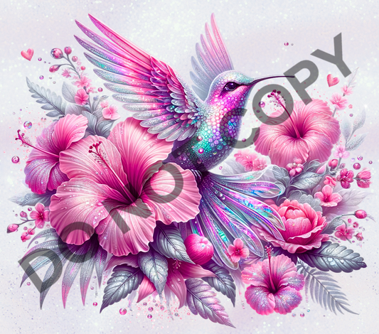 Hummingbird flowers pink tumbler transfer