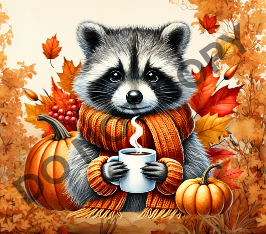 Fall raccoon tumbler transfer