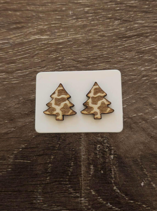 Christmas trees cow print earrings