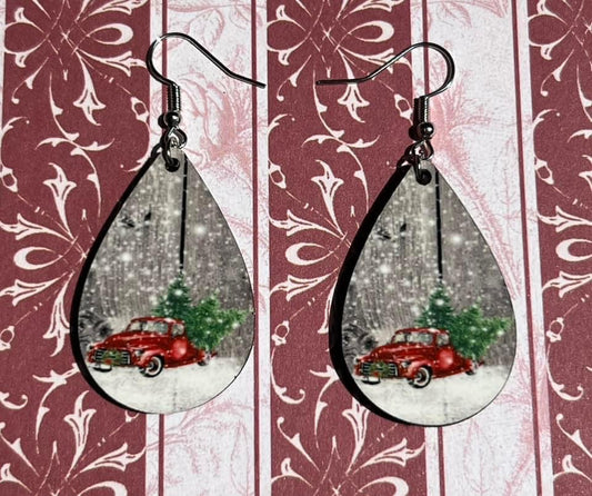 Christmas truck teardrop earrings