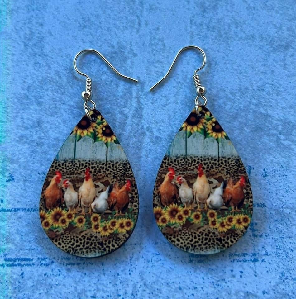 Chickens teardrop earrings