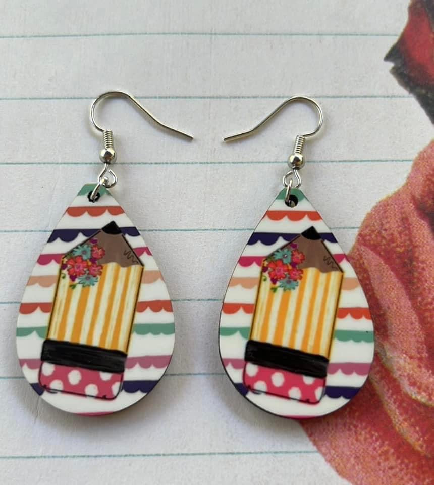 Floral pencil teardrop earrings