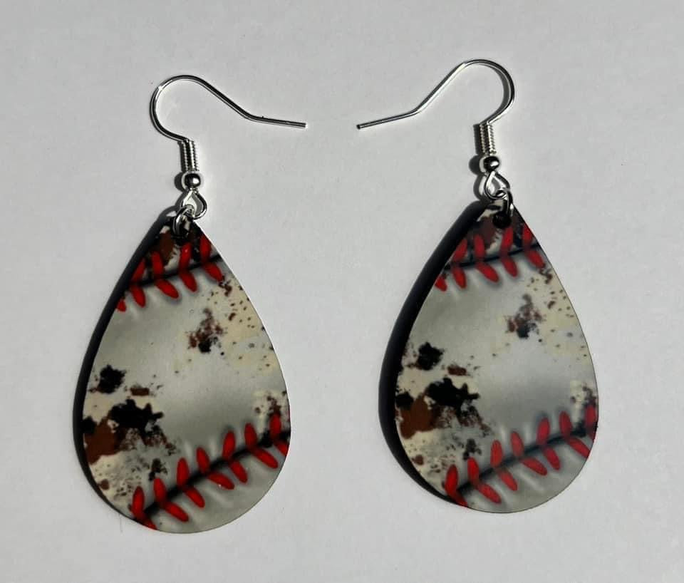 Baseball seams teardrop earrings