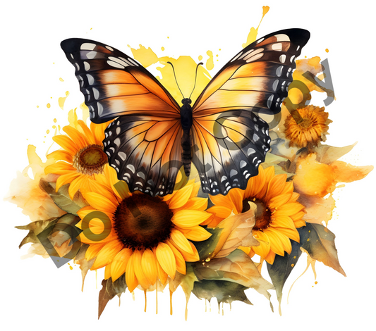 Butterfly sunflowers tumbler transfer