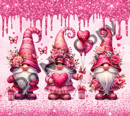 Valentine pink gnomes tumbler transfer