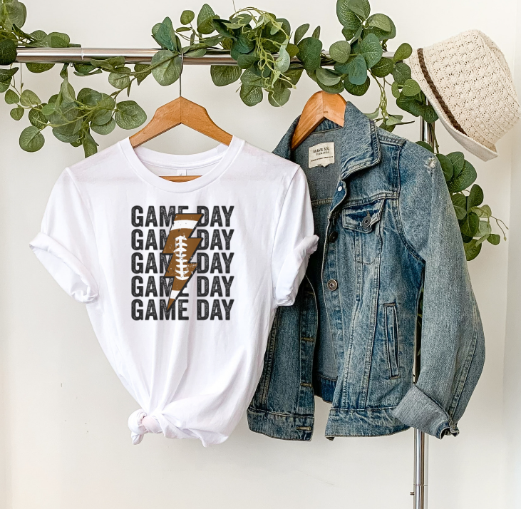 Game day football bolt sublimation shirt transfer