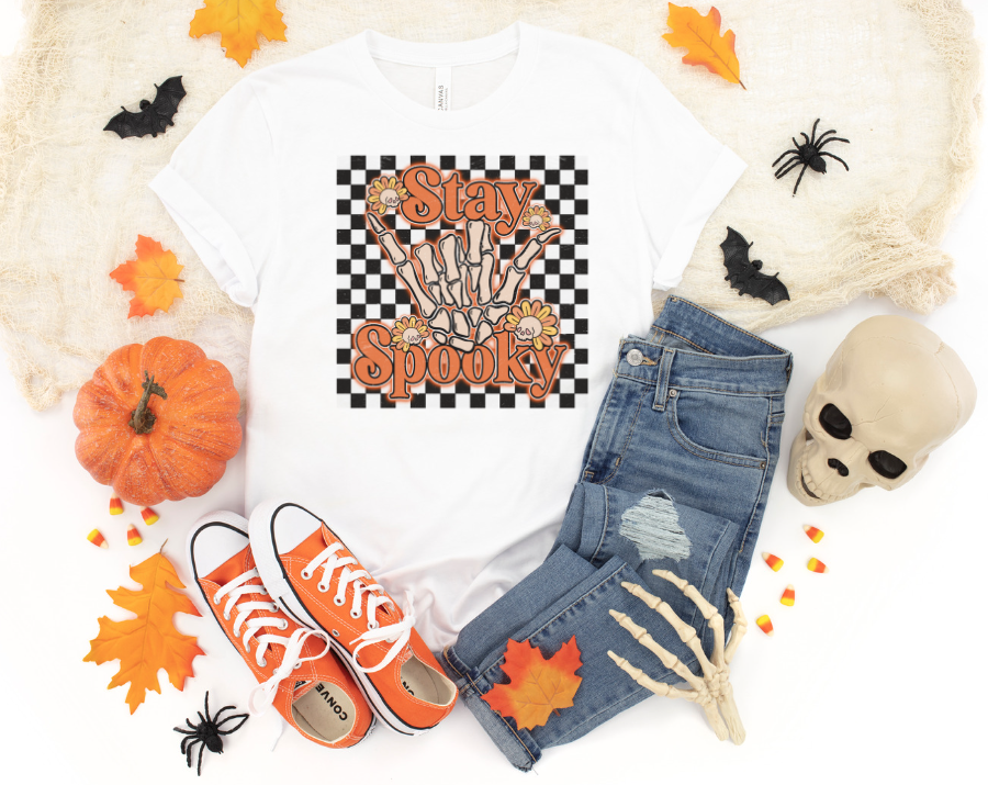 Stay spooky checkers sublimation shirt transfer