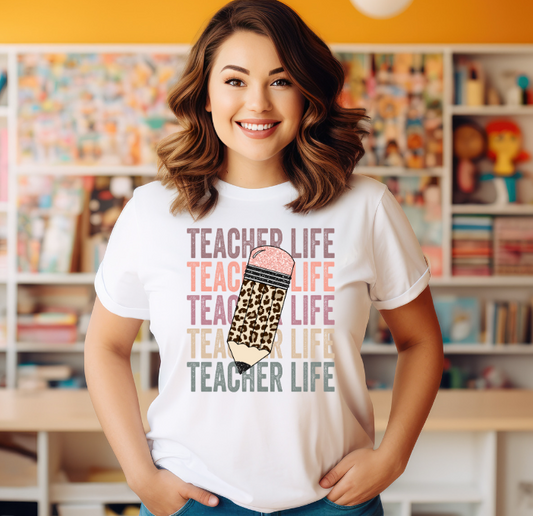 Teacher life cheetah pencil sublimation shirt transfer