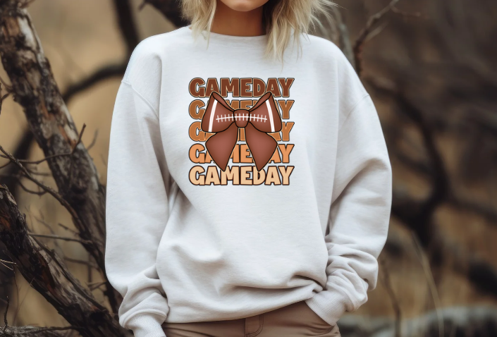 Game day football bow sublimation shirt transfer