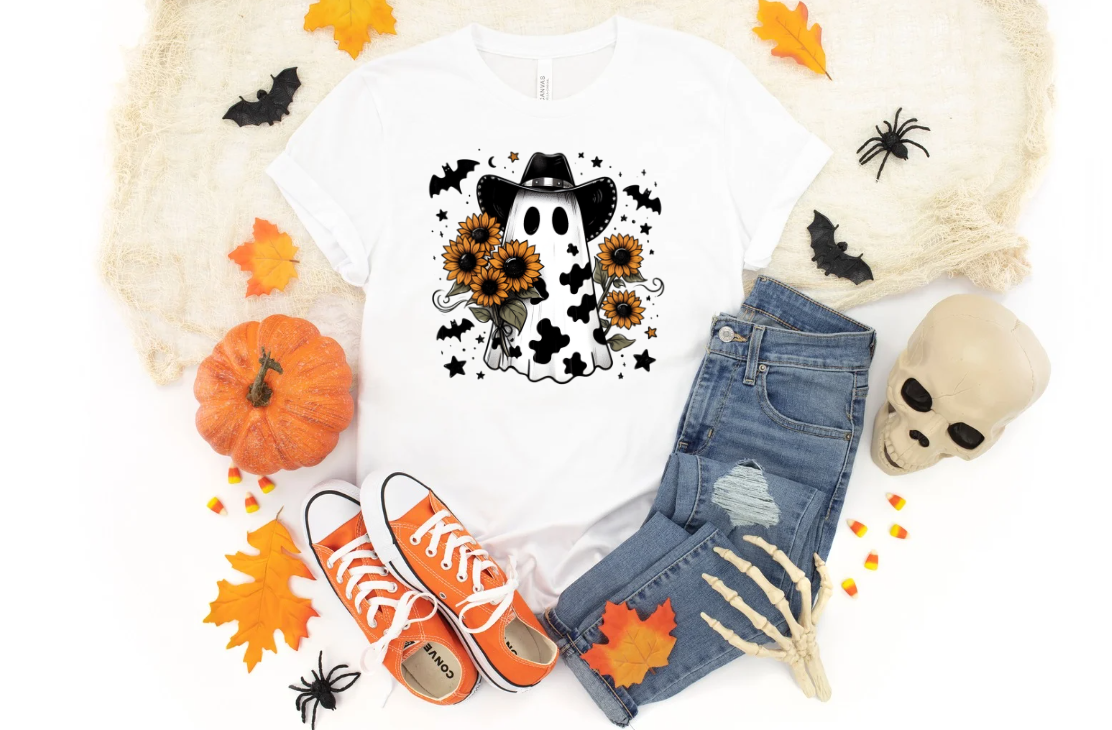 Cow print sunflowers ghost sublimation shirt transfer