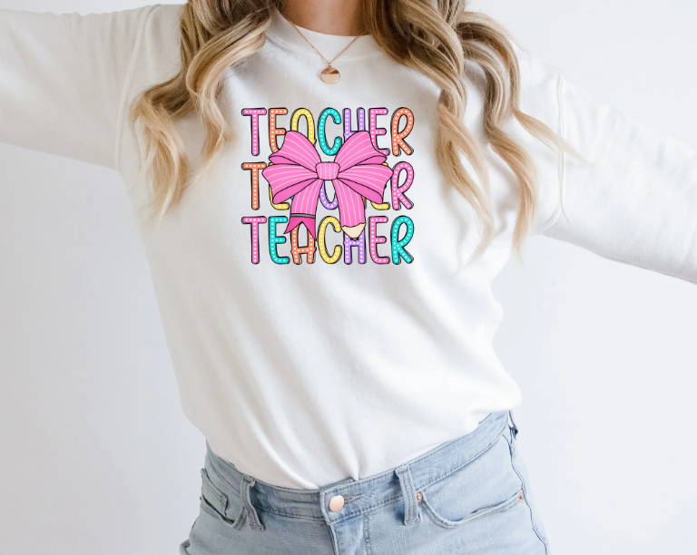 Teacher stacked bow sublimation shirt transfer