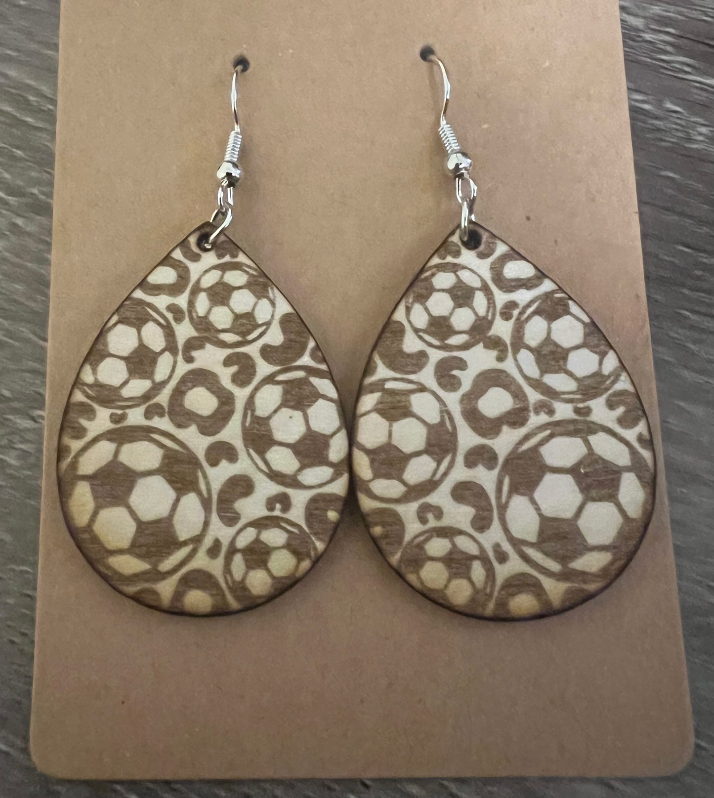 Sports leopard engraved wood earrings