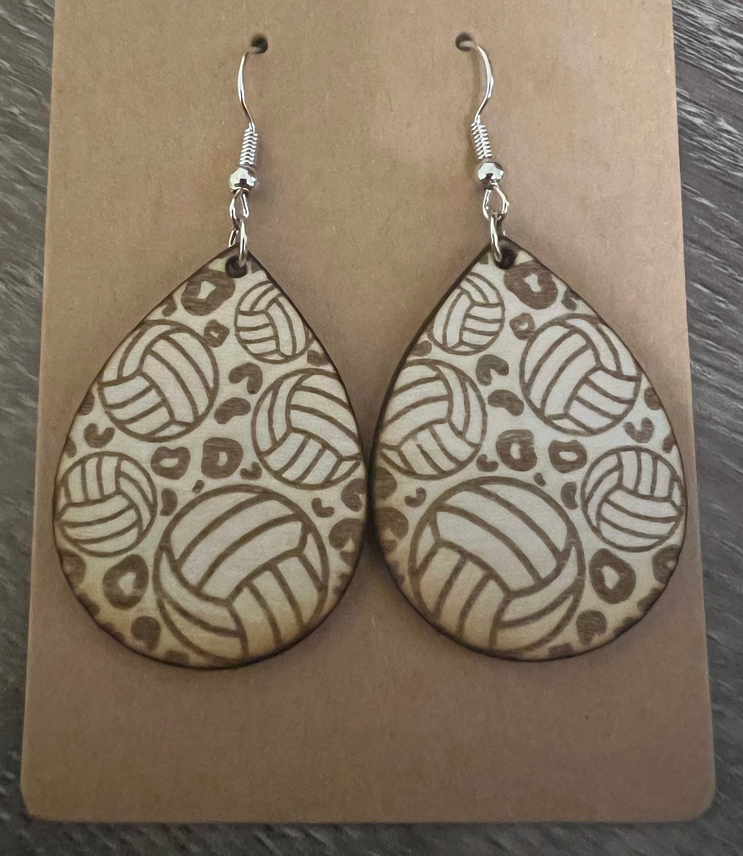 Sports leopard engraved wood earrings