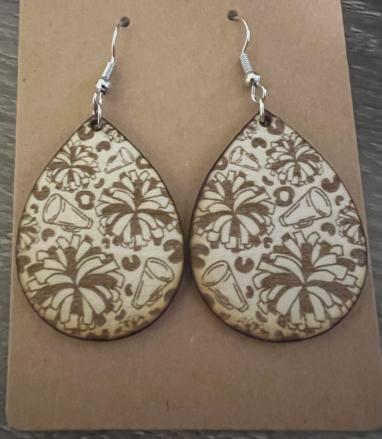 Sports leopard engraved wood earrings