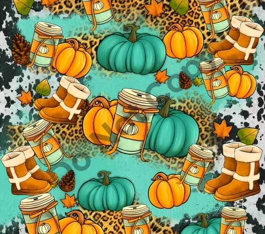 Fall boots coffee pumpkins tumbler transfer