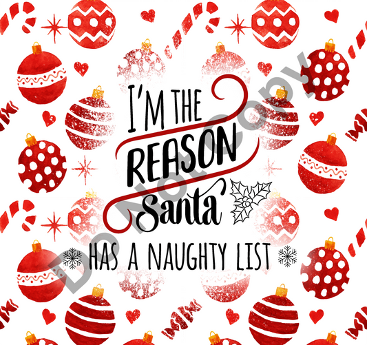 Naughty list tumbler transfer