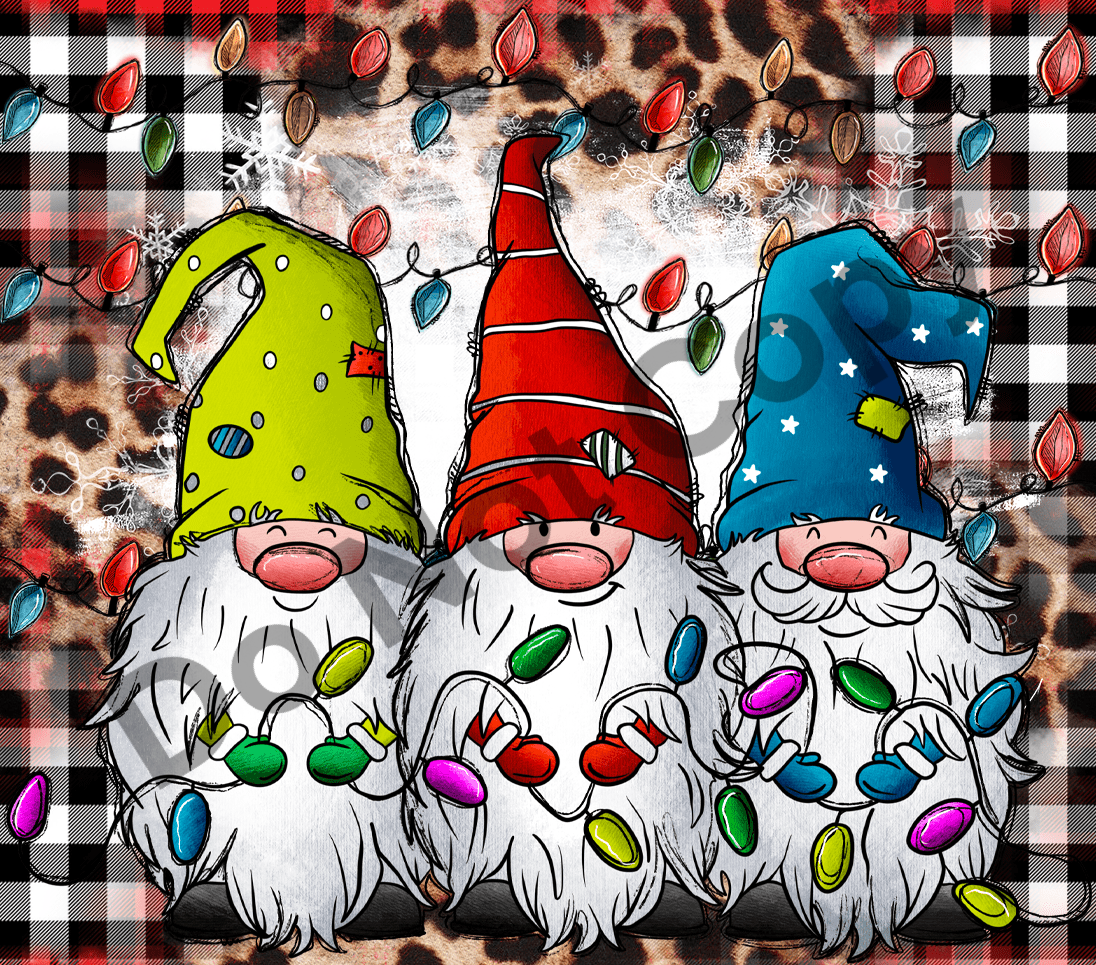 Christmas lights gnomes tumbler transfer