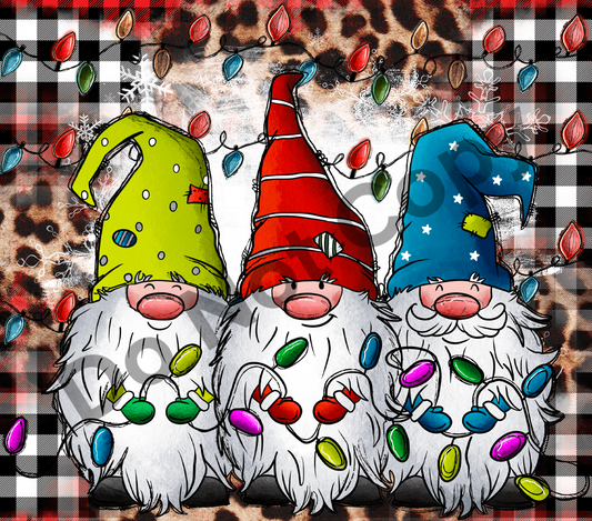 Christmas lights gnomes tumbler transfer