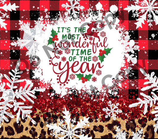 Most wonderful time of the year plaid tumbler transfer